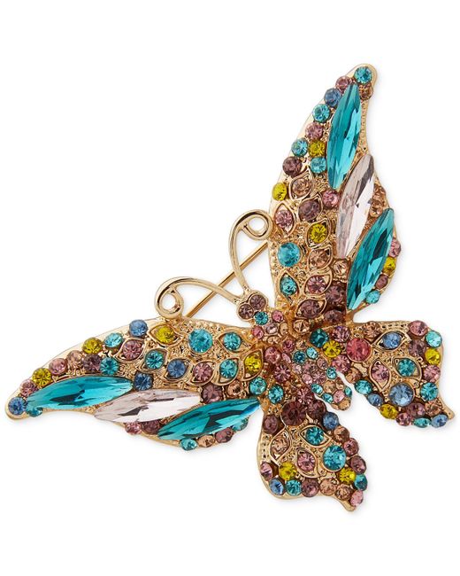 Anne Klein Multicolor Gold-tone Color Crystal Flying Butterfly Pin