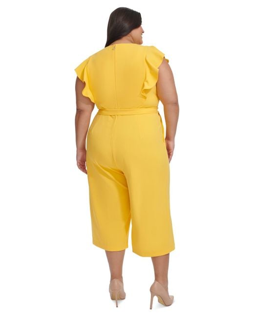 Tommy Hilfiger Yellow Plus Size Flutter-sleeve Cropped Jumpsuit