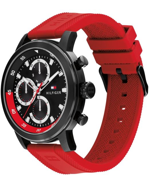 Tommy Hilfiger Red Multifunction Silicone Strap Watch for men