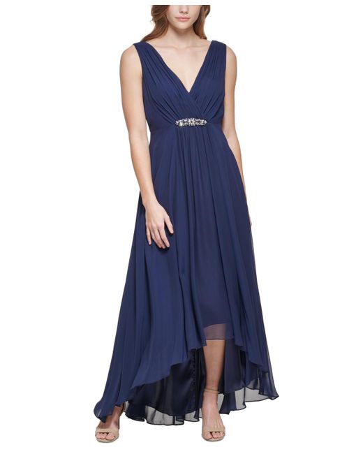 Eliza J Blue Embellished High-low Gown