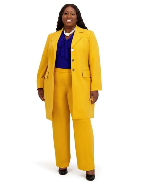 Kasper Yellow Three Button Patch Pocket Trench Coat