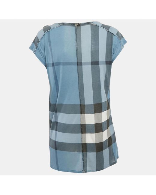 Pre-owned Burberry Brit Blue Plaid Print Modal Knit Top