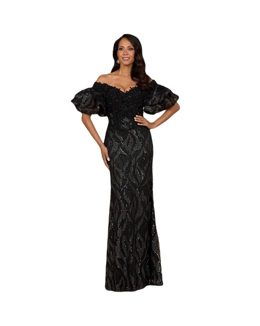 Lara Black Off Shoulder Mermaid Beaded Gown