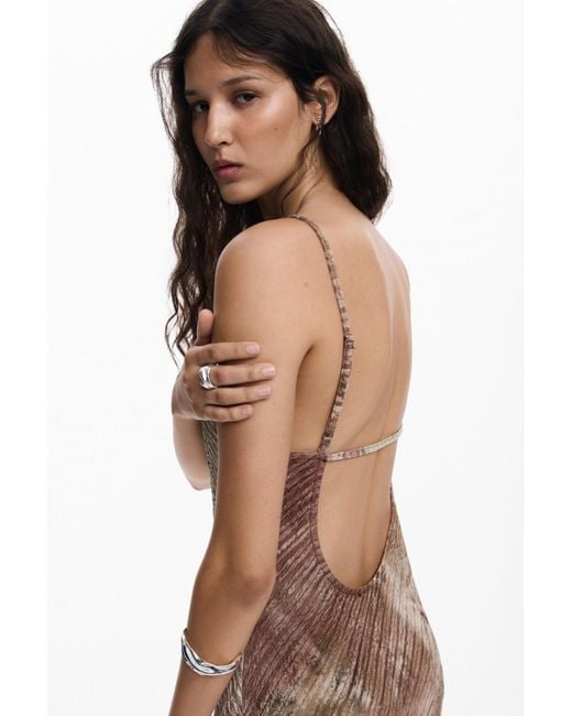 Desigual Brown Long Gradient Strap Dress