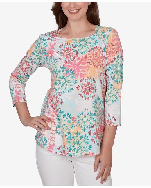 Ruby Rd Blue Top Ruby Rd. Petite Floral Medallion Knit Top in Blue | Lyst