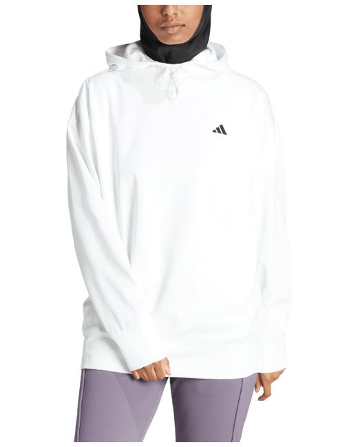 Adidas White Aeroready Game & Go Dropped-shoulder Side-pocket Hoodie
