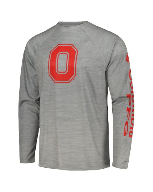 Columbia Gray Ohio State Buckeyes Pfg Terminal Tackle Omni-shade Raglan Long Sleeve T-shirt for men