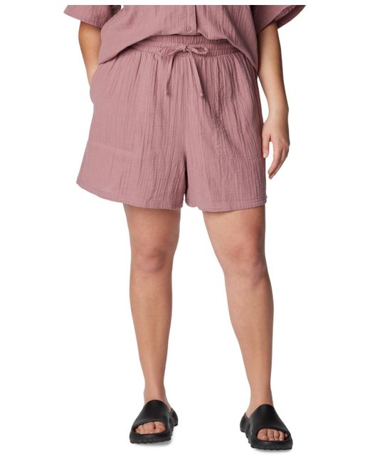 Columbia Red Plus Size Holly Hideaway Cotton Breezy Shorts