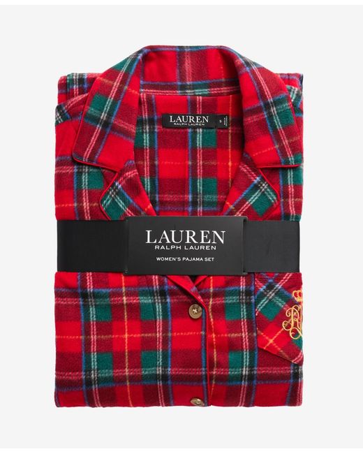 Ralph Lauren Red Plus Size Long Sleeves Notch Collar Pajama Set