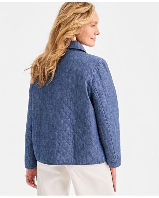 Style & Co. Blue Cotton Quilted Button-front Jacket