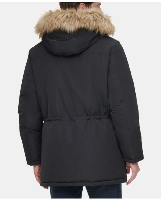 Calvin Klein Long Snorkel Coat With Faux-fur Trimmed Hood in Black for ...
