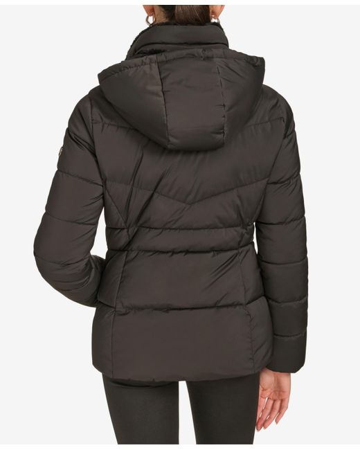 Calvin Klein Black Faux-fur-lined Hooded Puffer Coat