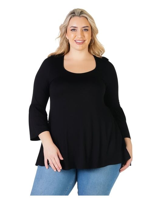 24seven Comfort Apparel Women's Black Plus Size Long Bell Sleeve