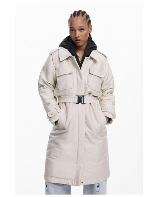 Desigual Natural Long Lightweight Padded Coat