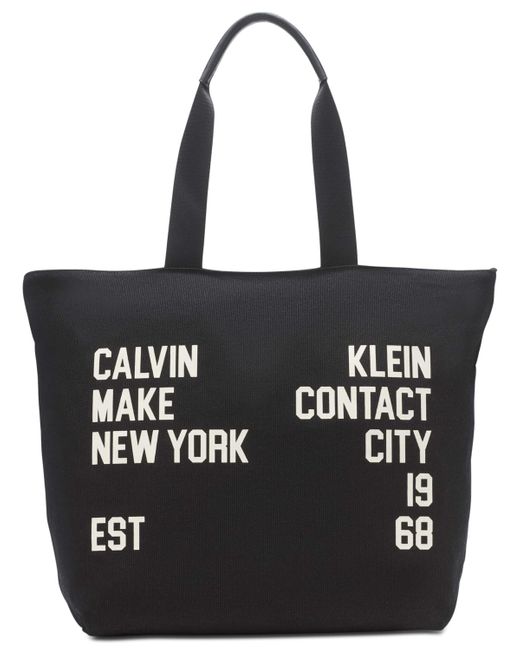 Calvin Klein Black Selina Canvas Top Zipper Tote Bag