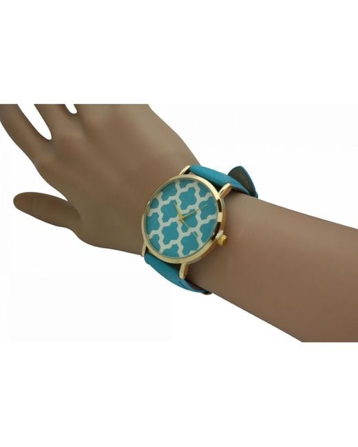 Olivia Pratt Blue Geometric Pattern Leather Strap Watch