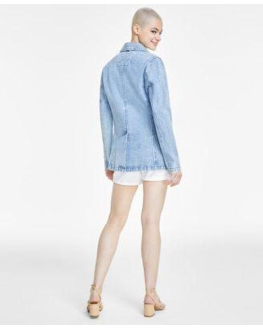 Levi's Blue Levis Cotton Denim Blazer The Perfect Crewneck Cotton T Shirt Mid Rise Mid Length Stretch Shorts