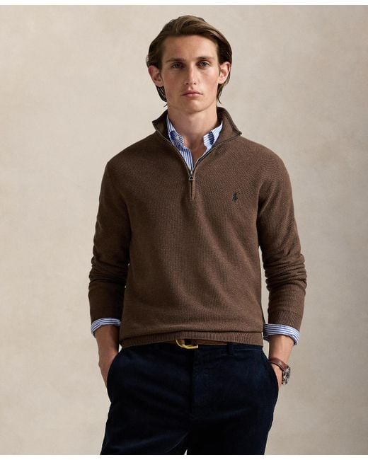 Polo Ralph Lauren Brown Mesh-knit Cotton Quarter-zip Sweater for men