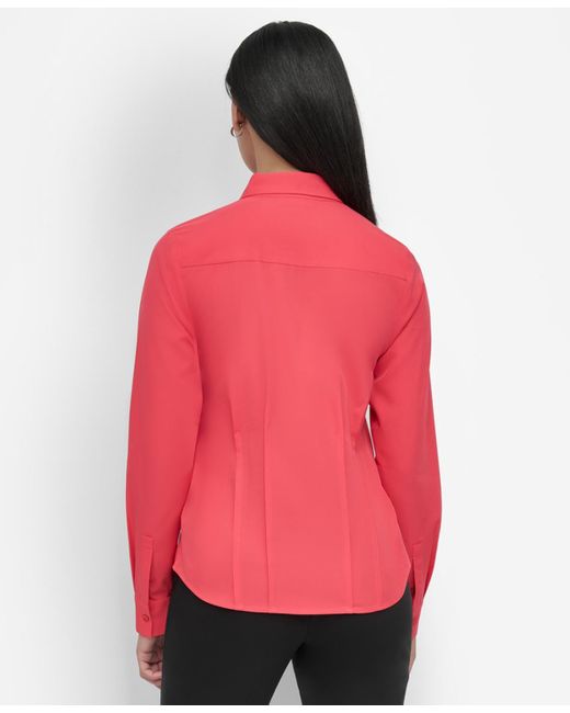 DKNY Button-front Collared Fitted Blouse