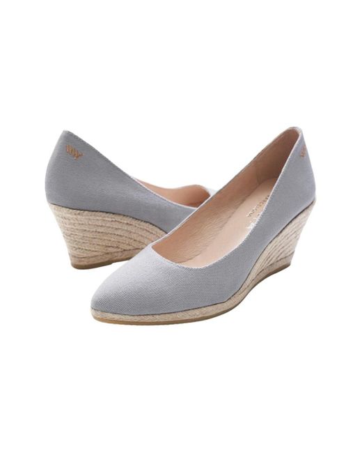 VISCATA Gray Roses Canvas U Cut Espadrille Wedges