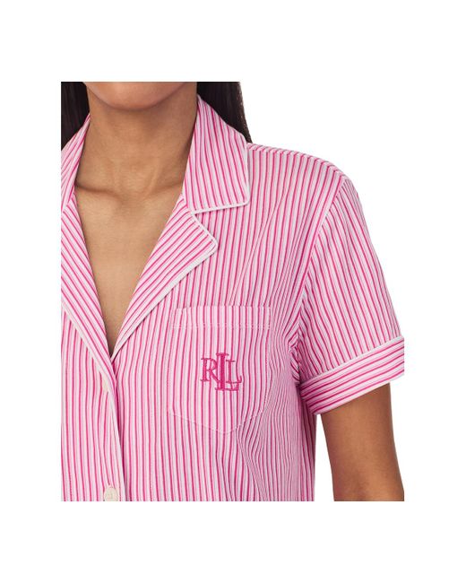 Lauren by Ralph Lauren Pink 2-pc. Short-sleeve Notch-collar Bermuda Pajama Set