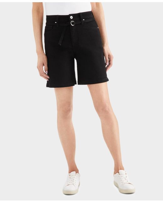 Style & Co. Black High-rise Belted Cuffed Denim Shorts