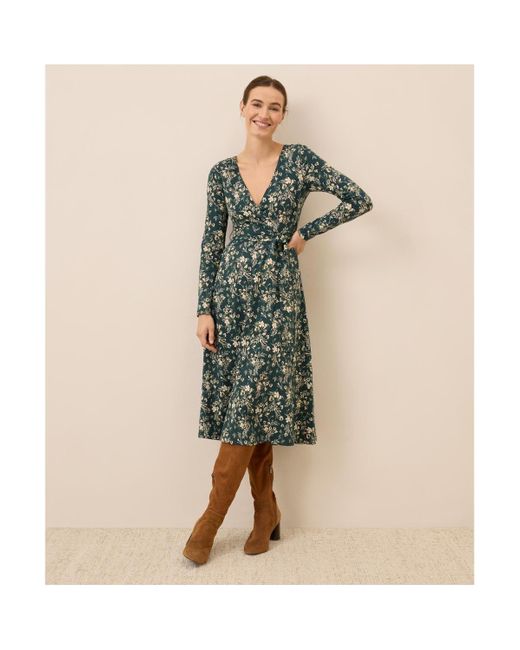 Pact Women's Green Organic Cotton Fit & Flare Faux Wrap Dress