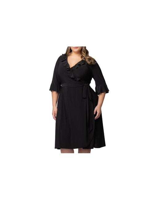 Kiyonna Black Plus Size Barcelona Midi Wrap Dress