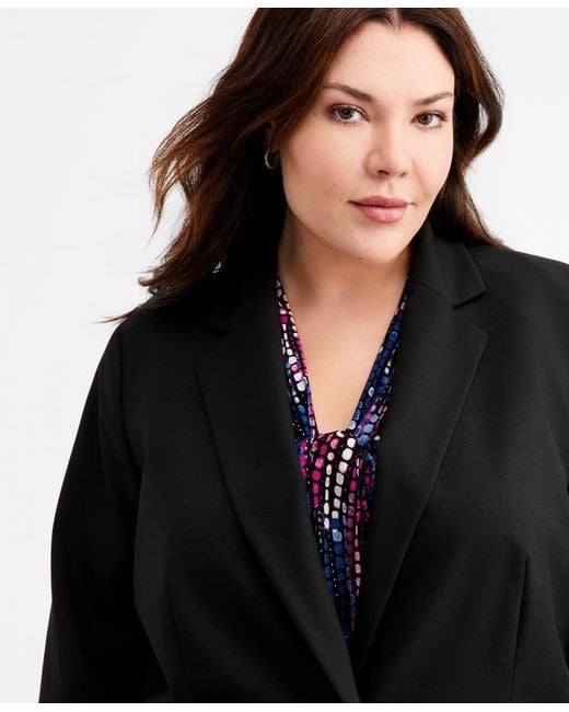 Kasper Black Plus Size Washable Bi-stretch One-button Blazer