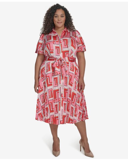 Karl Lagerfeld Red Plus Size Geo-print A-line Dress