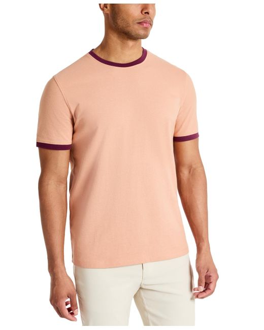 Kenneth Cole Blue Contrast-trim Textured Short Sleeve T-shirt for men
