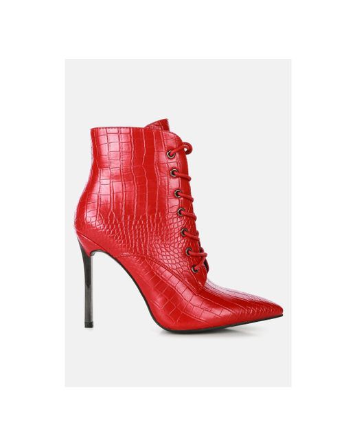 LONDON RAG Red Escala Croc Lace-up Stiletto Boots