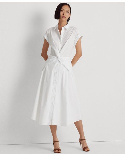 Lauren by Ralph Lauren White Twist-front Cotton-blend Shirtdress