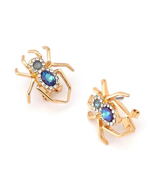 Betsey Johnson Metallic Faux Stone Spider Stud Earrings