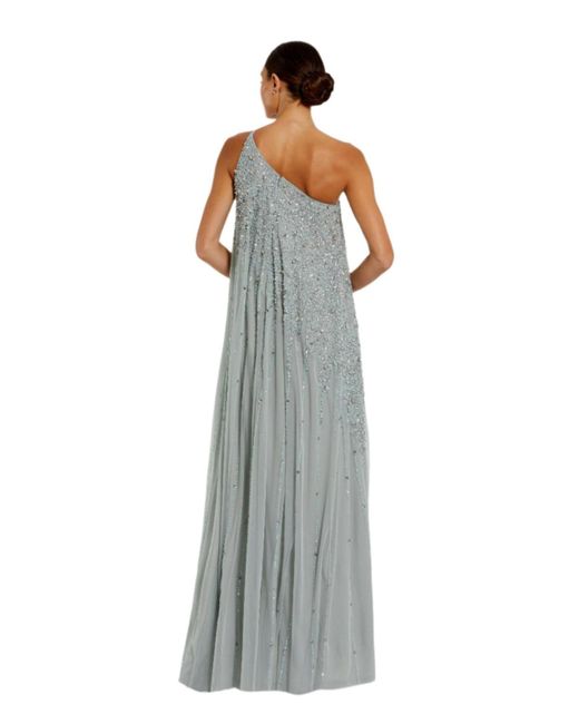 Mac Duggal White One Shoulder Embellished Trapeze A Line Gown