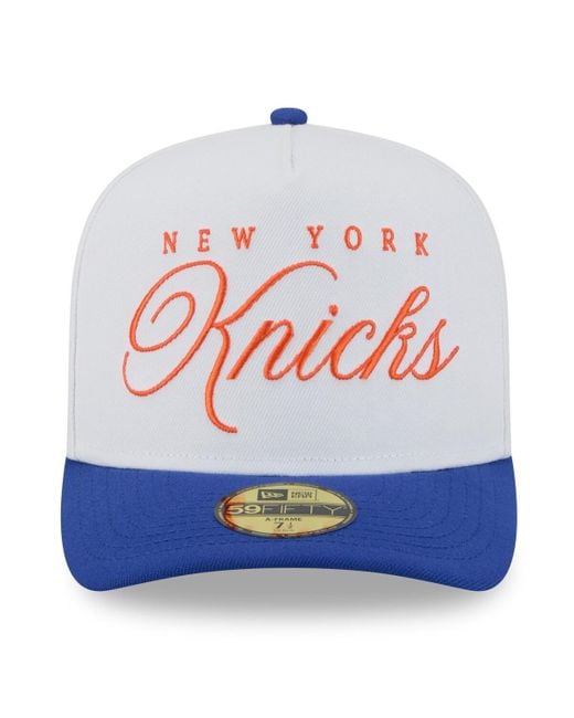 KTZ White/blue New York Knicks 2025 Nba Draft A-frame 59fifty Fitted Hat for men