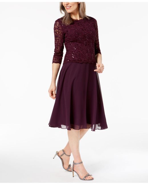 alex evenings sequined lace contrast dress