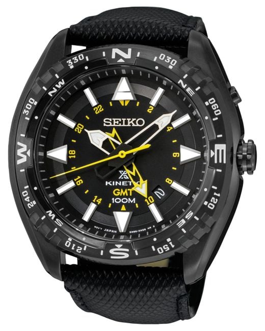Seiko Prospex Kinetic Gmt Black Leather Strap Watch 46mm Sun057 for Men |  Lyst