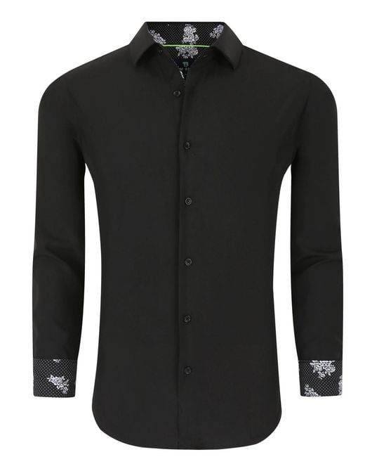 Tom Baine Black Slim Fit Performance Solid Button Down Shirt for men