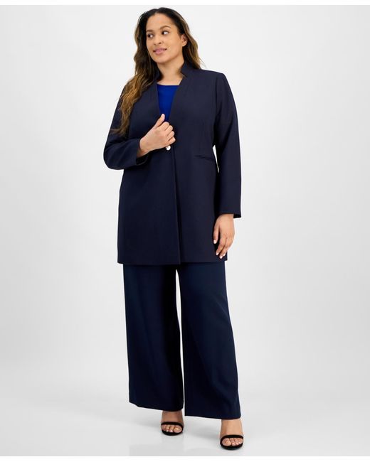Tahari Blue Plus Size Twill Topper Jacket