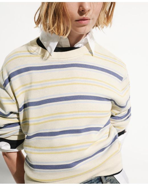 Mango Blue Round-neck Striped Sweater