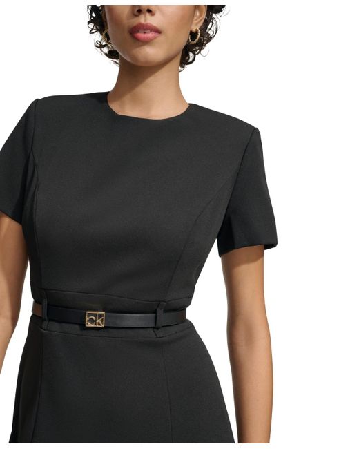 Calvin Klein Black Belted Fit & Flare Midi Dress