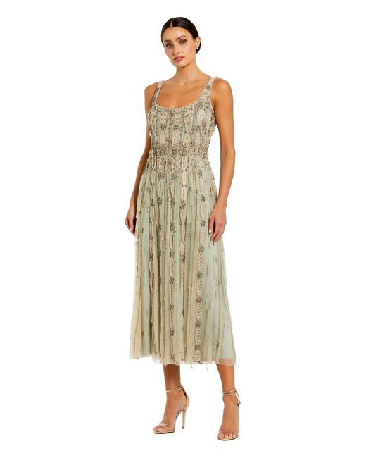 mac duggal green embellished mesh sleeveless scoop neck midi dress Mac Duggal Petite Embellished Scoop Neck Mesh Midi Dress in Green