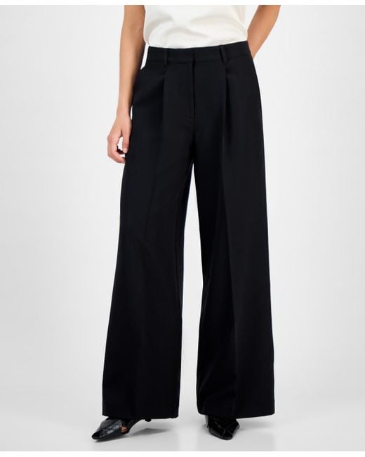 Boss Blue Pleated Wide-leg Pants