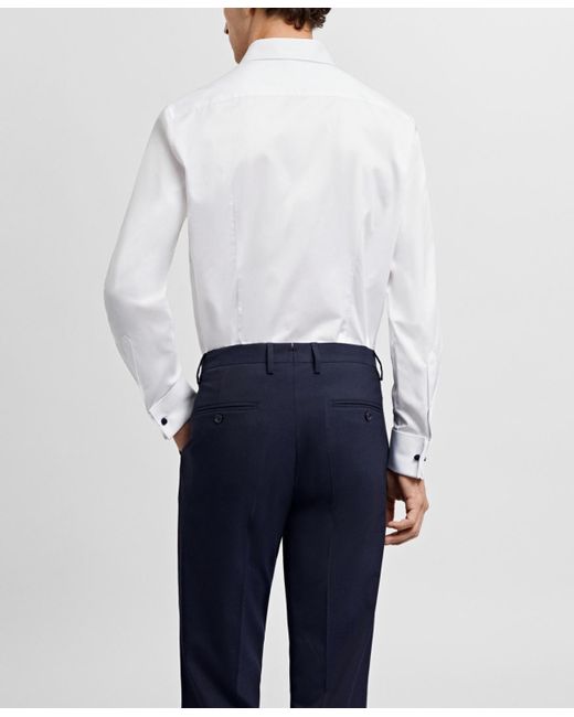 Mango White Twill Fabric Cufflinks Detail Slim-fit Dress Shirt