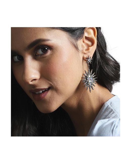 SOH Metallic Crystal Rays Drop Earrings
