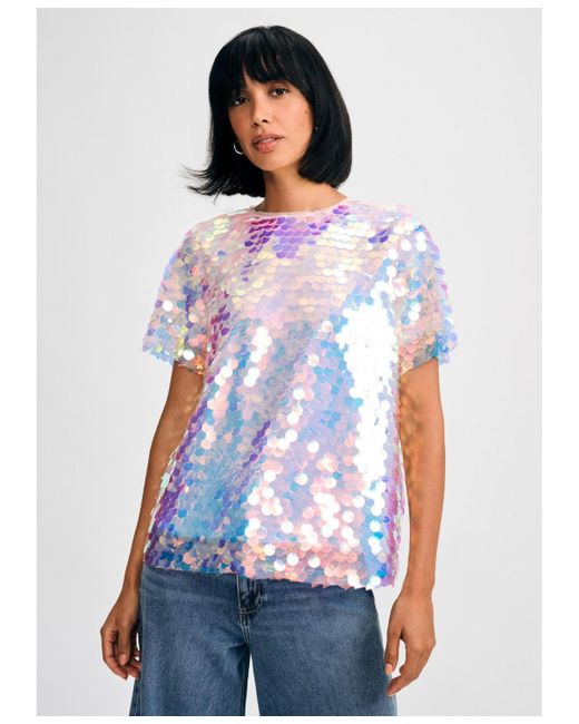 Isaac Mizrahi New York White Paillette Sequin Tee