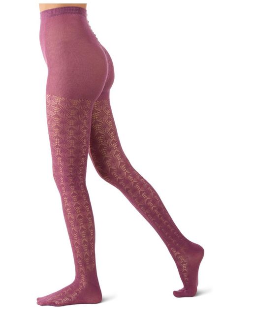 Memoi Purple Textured Cotton Rich Inverted Crochet Fashion Tights Mtf08952