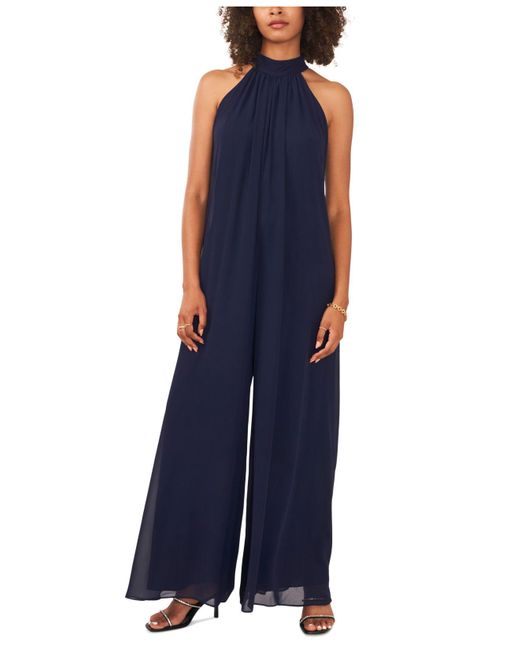 Vince Camuto Synthetic Tie-back Halter Jumpsuit in Blue | Lyst