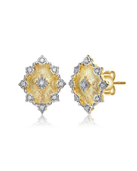 Rachel Glauber Metallic Modern 14k Plated And Cubic Zirconia Floral Stud Earrings